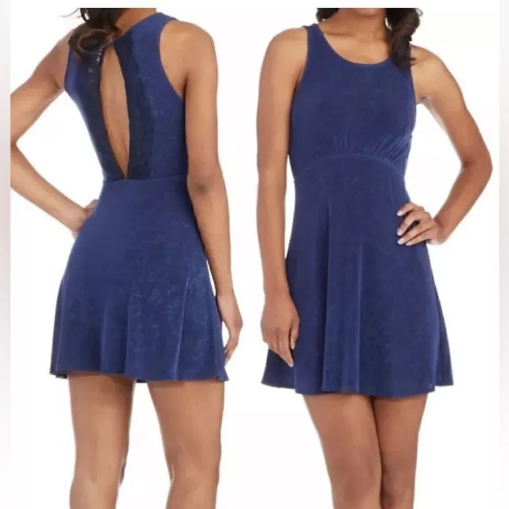 Free People Lady Jane Lace Cutout Jacquard Sleeveless Stretch Mini Skater Dress